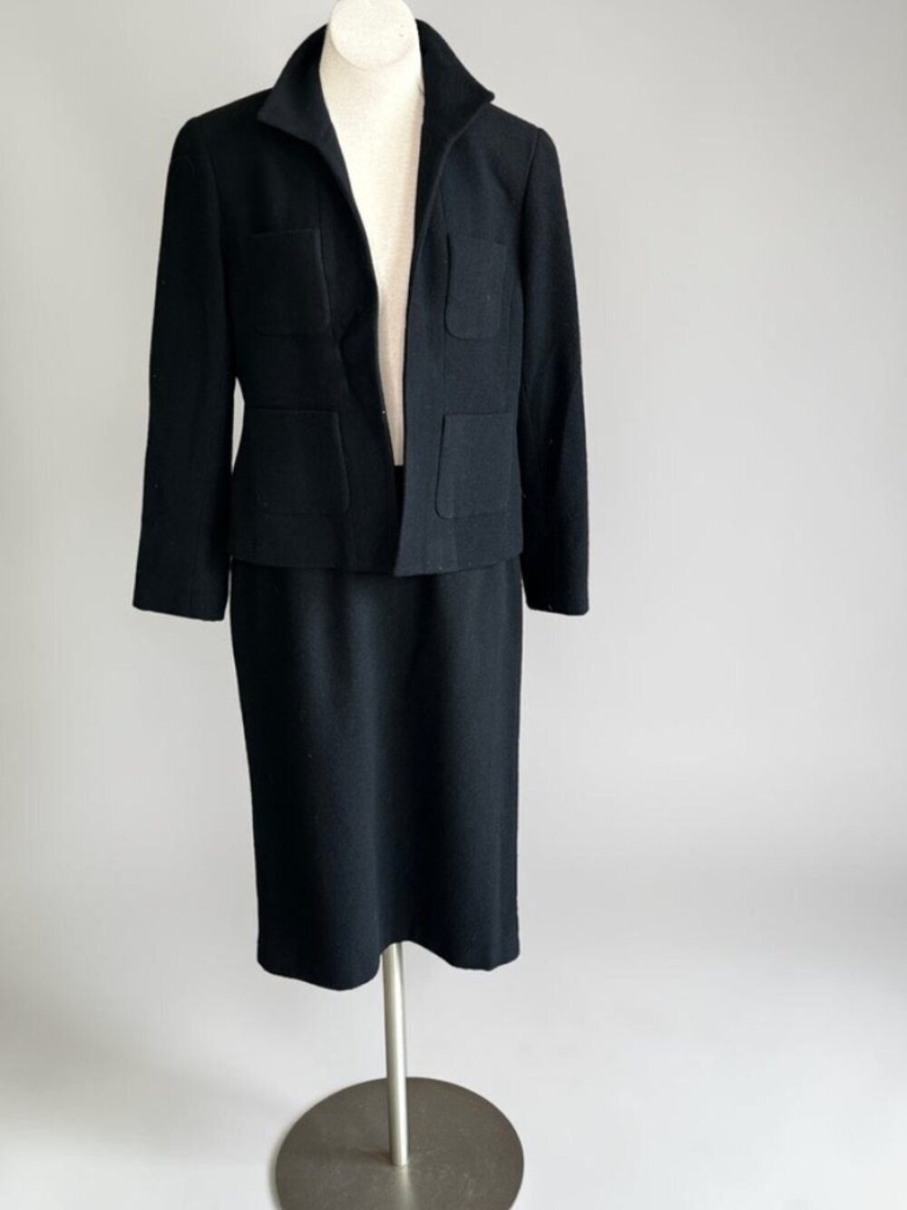 Doncaster Black Wool Blend Boxy Blazer Straight Skirt Suit Size 10 and 12